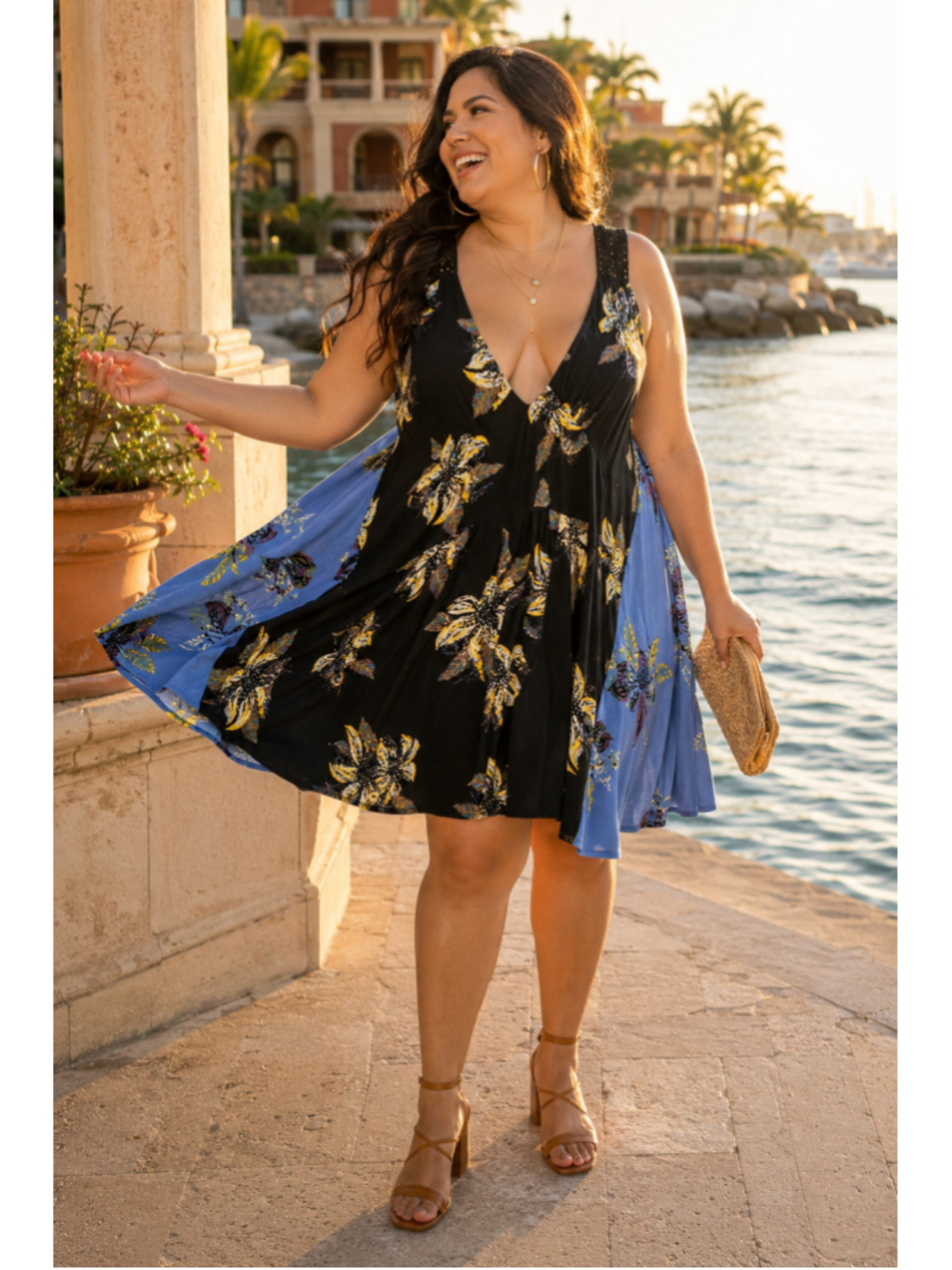 Free People Two-Tone Floral Mini Dress — Blue & Black - Picture 3 of 9